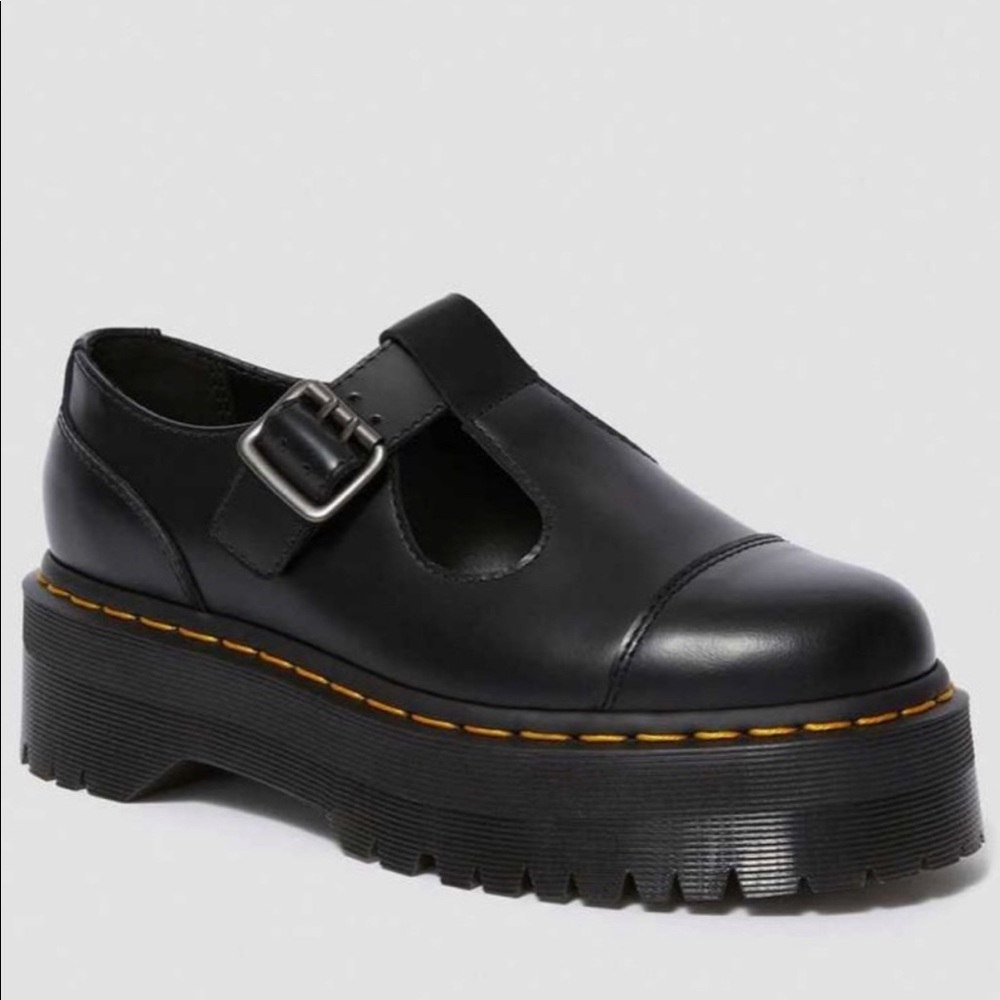 NEW DR MARTENS BETHAN BLACK LEATHERS PLATFORM SHOES - Picture 6 of 6